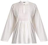 Thumbnail for your product : ALEXACHUNG Mandarin-collar Smocked Linen Top - Womens - White