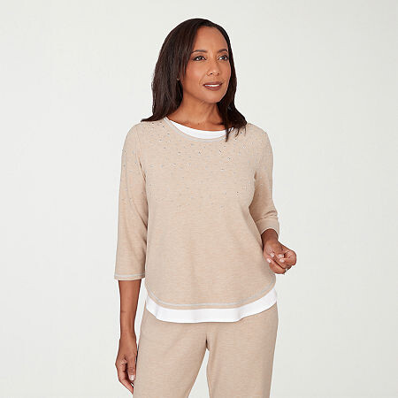 Alfred Dunner Comfort And Joy Womens Crew Neck 3/4 Sleeve T-Shirt