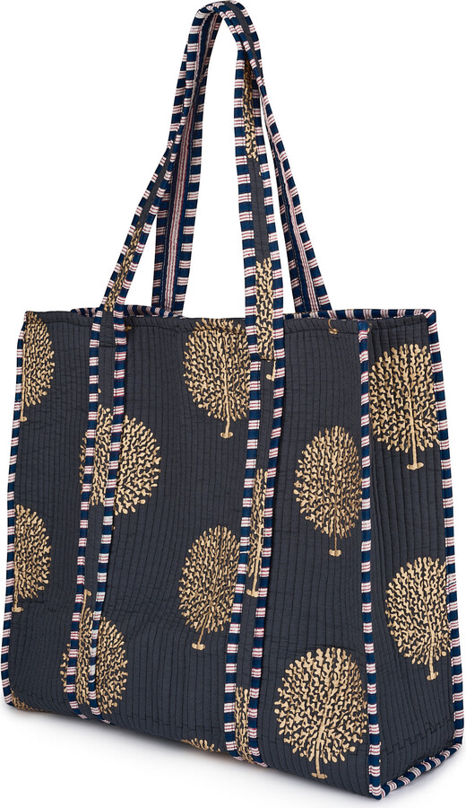AtLAST Grey / Gold Large Cotton Tote Bag In Charcoal Grey & Gold