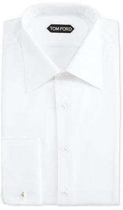 Tom Ford Pique Woven Tuxedo Shirt, White