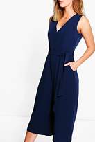 Thumbnail for your product : boohoo Hannah Woven Tie Belt Culotte Jumpsuit