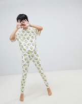 Thumbnail for your product : ASOS Design Waving Avocado Legging And Boxy Tee Pyjama Set