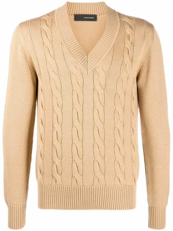 Men's v neck cable knit jumper Clearance