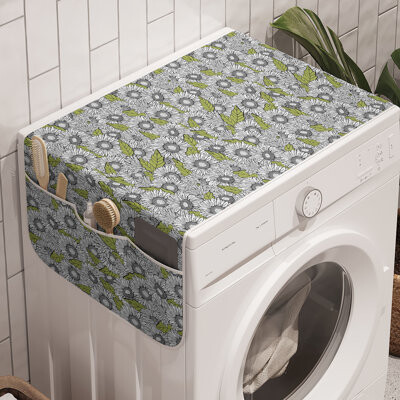 East Urban Home Floral Washing Machine Organizer Pack of 2 47" x 18.5" Apple Green and Charcoal Grey