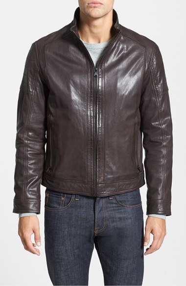 HUGO BOSS 'Leko' Goatskin Leather Moto Jacket - ShopStyle