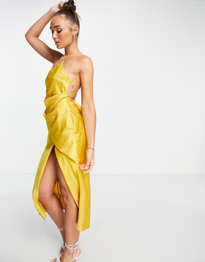 ASOS DESIGN one shoulder satin midi dress with drape bodice detail -  ShopStyle