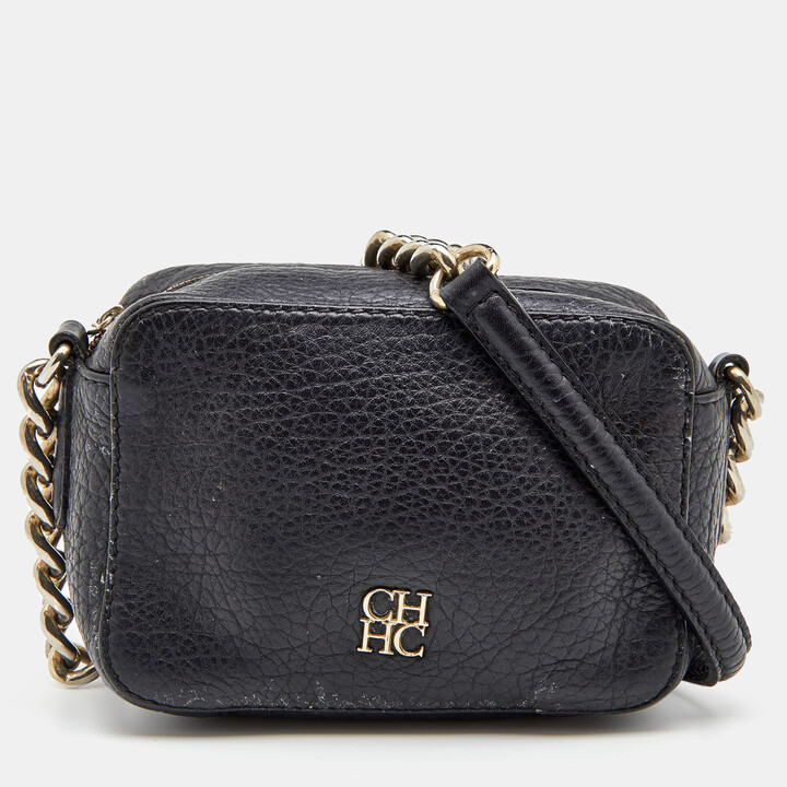 Carolina Herrera Black Monogram Embossed Leather Boston Bag - ShopStyle