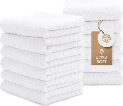 Prep & Savour Super Absorbent Kitchen Towels 12 Pack - Premium 100% Cotton Kitchen Towels, 450GSM Thick Machine Washable White Dish Towels For Kitchen Drying, Clean
