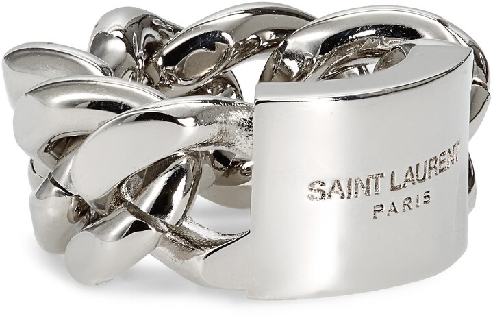Gold Ring with logo Saint Laurent - IetpShops Netherlands - saint laurent  white teddy jacket
