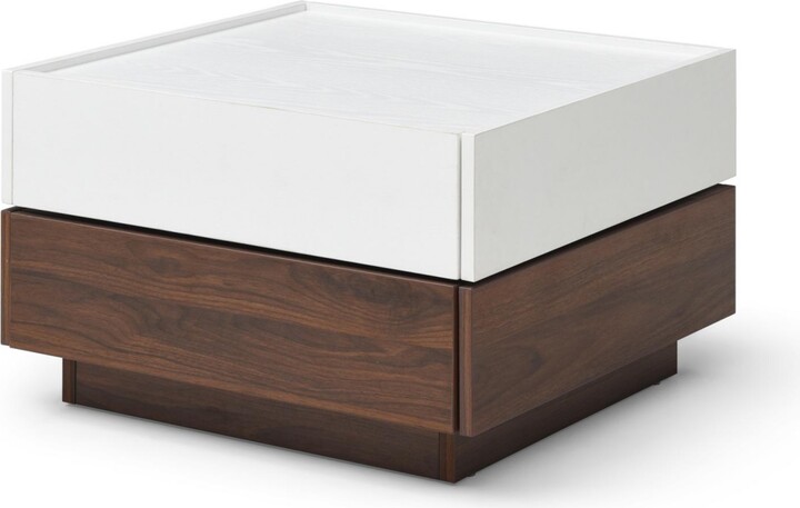 Streamdale Furniture Swivel Coffee Table with 2 Drawers, 2-Tier Storage, Square Top (White and Walnut)