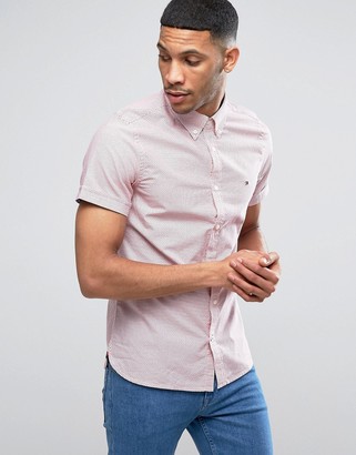 Tommy Hilfiger Short Sleeve Shirt Geometric Print Slim Fit Buttondown In Red