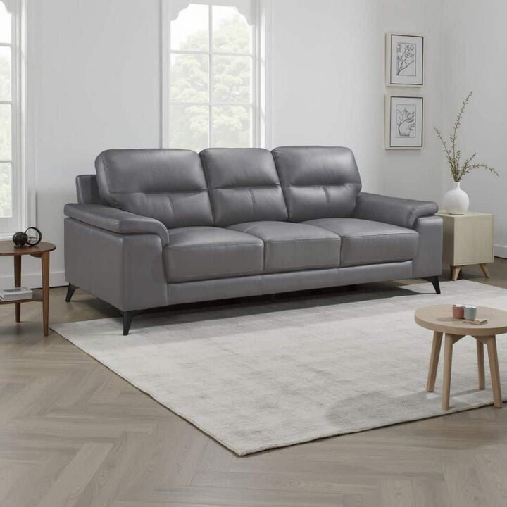 Mica 36 in. Straight Arm Faux Leather Rectangle Loose Back Style Sofa in Dark Gray