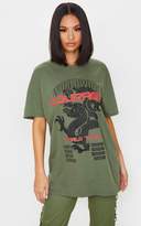 Thumbnail for your product : PrettyLittleThing Khaki Dragon Oversized T Shirt