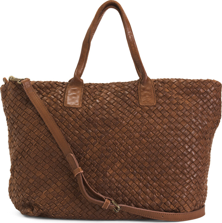 Made In India Leather Washed Woven Zip Top Shopper Tote ShopStyle