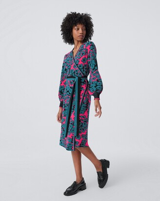 Diane von Furstenberg Lois Knit Jacquard Wrap Dress in Leopard Teal -  ShopStyle