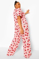 Thumbnail for your product : boohoo Plus Heart Lollipop Print Jersey Knit Pajamas