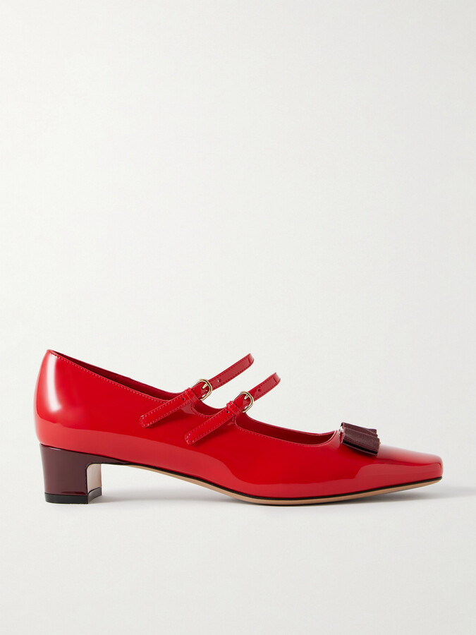 Ferragamo Vara Bow-embellished Patent-leather Mary Jane Pumps - Red