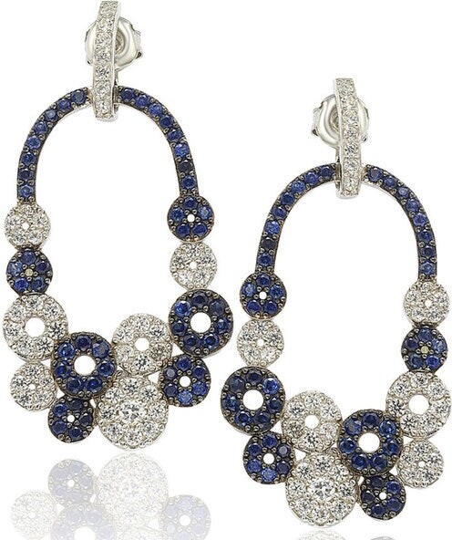 Suzy Levian Sterling Silver and 18k Gold Sapphire and Diamond Multi-circle Earrings
