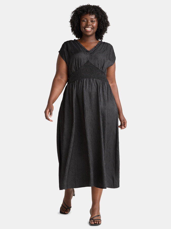 Terra & Sky Black Label Women’s Plus Size Smocked Maxi Dress, 0X-4X