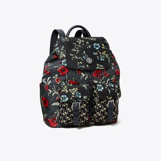 Tory Burch Mixed-Print Nylon Flap Backpack