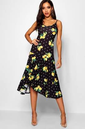 boohoo Ruffle Hem Lemon Print Maxi Dress