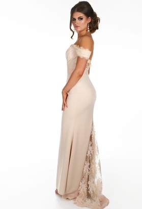 Pink Boutique Hollywood Babe Nude Embroidery Detail Bardot Maxi Dress