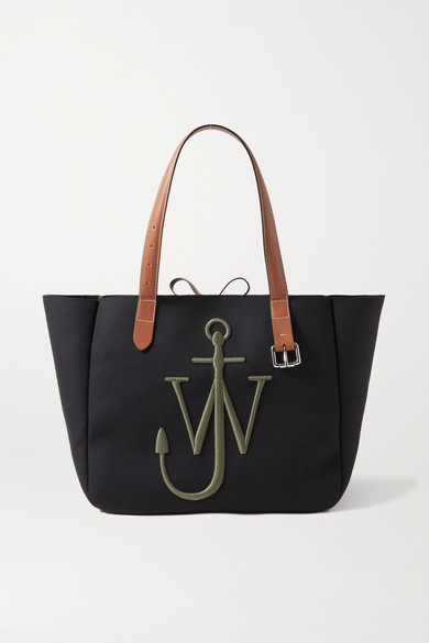 JW Anderson - Leather-trimmed Embroidered Canvas Tote - Black