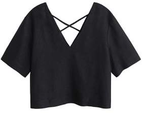 MANGO Linen crop blouse