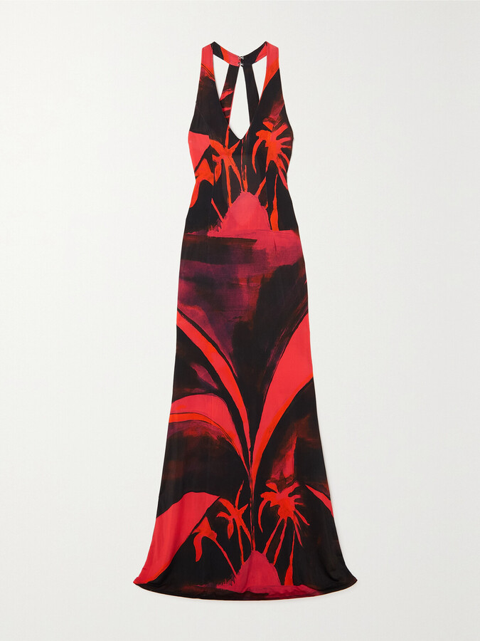 Louisa Ballou High Sea Openback Printed Stretchjersey Maxi Dress Red ShopStyle