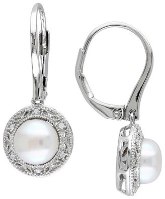 Allura 7.5-8mm Freshwater Cultured Pearl and .05 CT. T.W. Diamond Leverback Earrings in Sterling Silver
