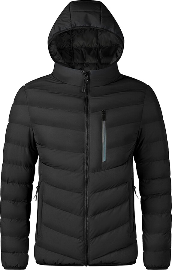 FEOYA Mens Winter Padded Down Jacket Windproof Quilted Warm Coat with Hood Lightweight Puffer