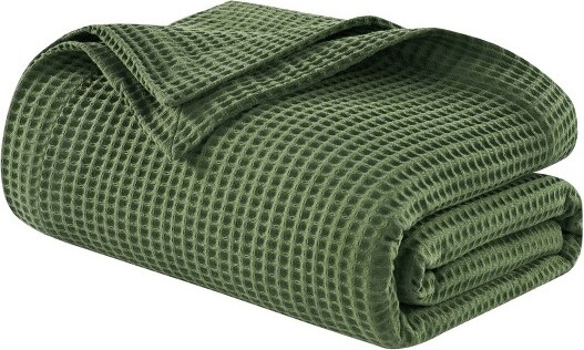 GulchesMeadowWhisper(Green)WaffleWeaveCotton90x90FullQueenBlanketBlanket