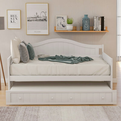 Lark Manor Wooden Daybed with Trundle Bed Practical Sofa Bed for Bedroom or Living Room