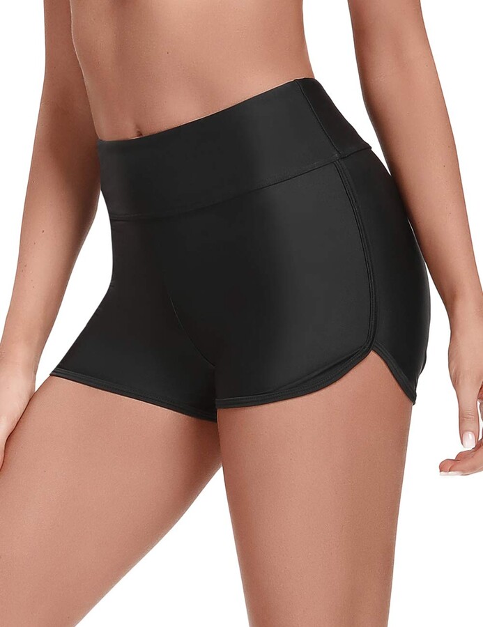 Yilisha Womens Tummy Control Swim Shorts Black Plus Size High Waisted Bikini  Bottoms Boy Shorts Swimming Shorts - ShopStyle