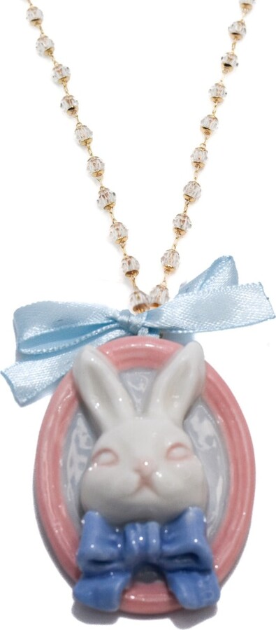 H2 Studio Pink / Blue Grumpy Bunny Portrait Rabbit Multi Use Brooch Pendant Necklace Light Blue Pink