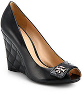 Thumbnail for your product : Tory Burch Leila Leather Peep-Toe Wedge Pumps