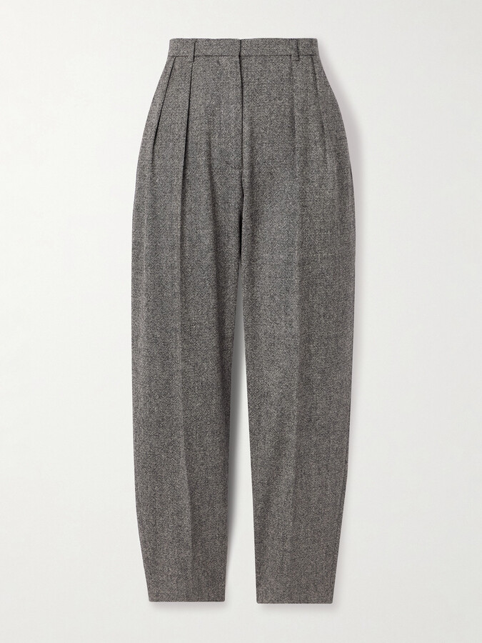 Altuzarra Emmett Pleated Wool-tweed Tapered Pants - Black