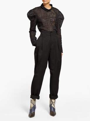 Isabel Marant Handy Inverted-pleat Cotton Tapered-leg Trousers - Womens - Black