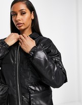 Thumbnail for your product : Qed London puffer jacket with PU panels in black