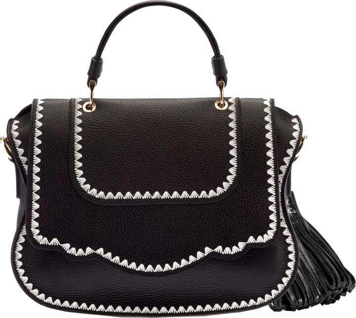 Thale Blanc - Audrey Satchel In Black With White Trim & Gold Hardware ...