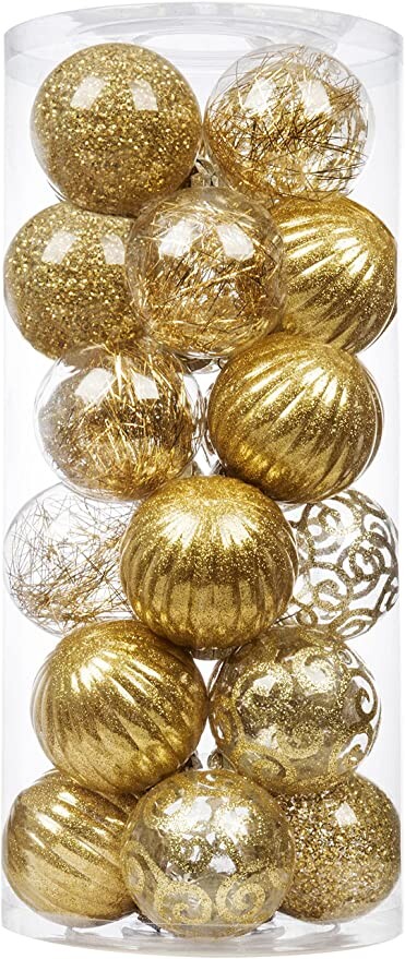 XmasExp Christmas Tree Ball Ornaments Decoration - Gold Basic Ball Shatterproof Stuffed Delicate Glittering for Holiday Wedding Xmas Party Decoration Tree,(24ct 70mm/2.76",Gold)