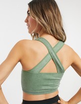 Thumbnail for your product : South Beach ribbed v-neck cross back crop top in khaki green