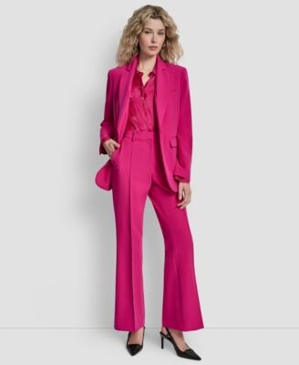 DKNY Womens Single Button Long Sleeve Blazer Printed Long Sleeve Top Pintuck Fit Flare Trousers