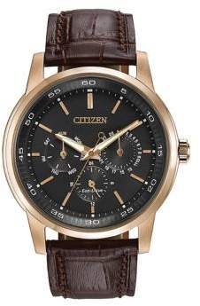 Citizen Mens Eco Drive Rose Goldtone and Leather Watch