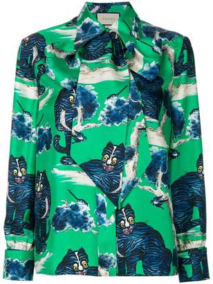 Gucci angry cat print blouse