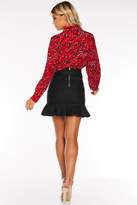 Thumbnail for your product : Quiz Black Faux Leather Frill Hem Belted Mini Skirt