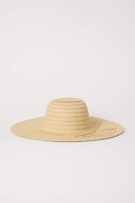 H&M Straw Hat with Embroidery - Beige