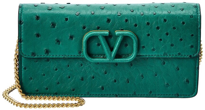 Valentino Vsling Ostrich Leather Wallet On Chain - ShopStyle