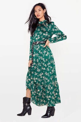 Nasty Gal Womens Floral Long Sleeve High Neck Maxi Dress - Green - 8