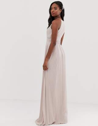 TFNC Tall Tall bridesmaid exclusive high neck pleated maxi dress in taupe